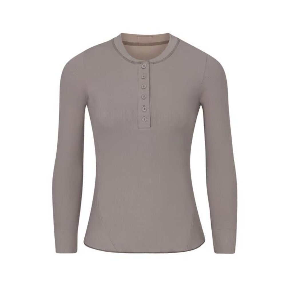 SKIMS‎ Cotton Rib Long Sleeve Henley Smoke 4X